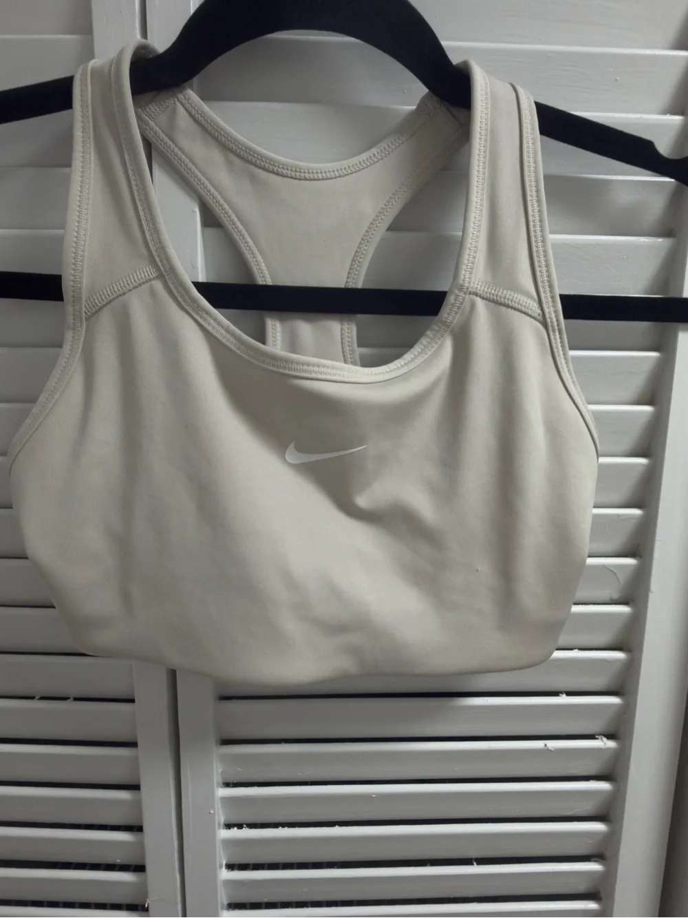 Nike Beige Sports Bra Crop Top with White Swoosh